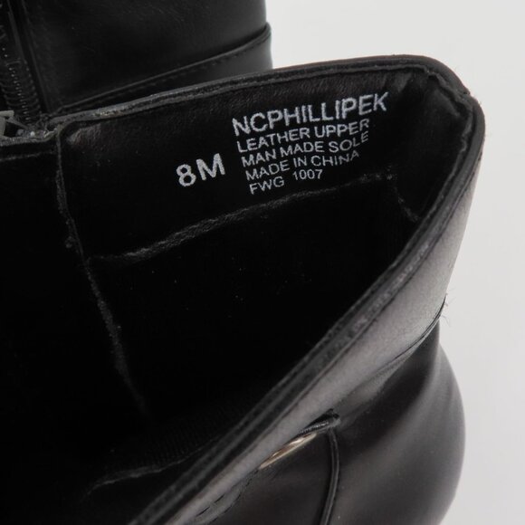 Nine & Co Women 8 M PHILLIPE Black Leather Ankle Boots Bootie Silver Block Heels - Picture 4 of 11